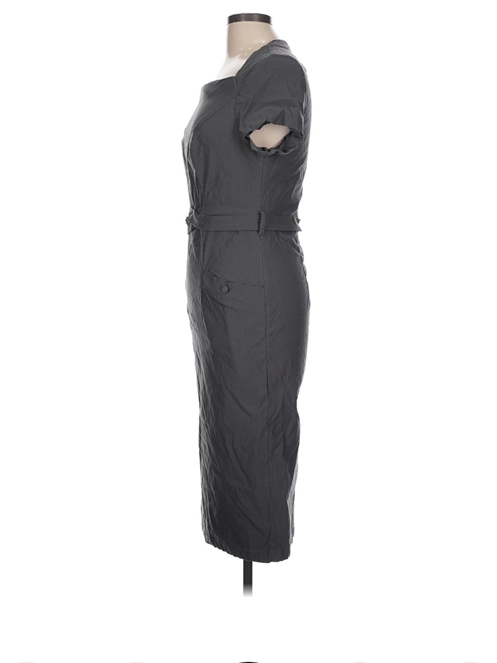 Belle Poque Square-Neck Midi Dress in Charcoal Gray, Large, EUC - Picture 6 of 7